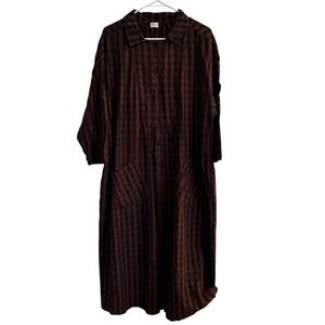 Poetry Dress Hemp Organic Cotton US16 UK20 Shirt Brown Check Laganlook  Womens